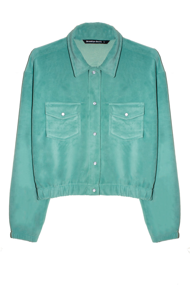 Women's Sage Green Cropped Shirt Jacket