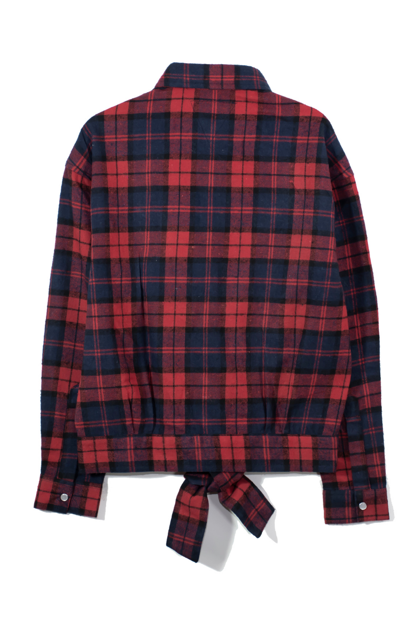 Plaid Shirt with Tie - Red Navy