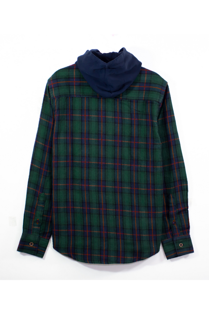Hooded Plaid Shirt - Green