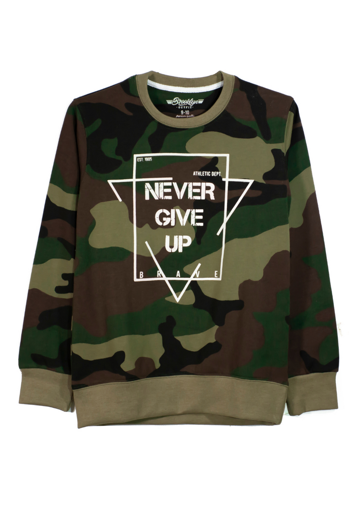 Never Give Up Camo Sweatshirt - Army Green