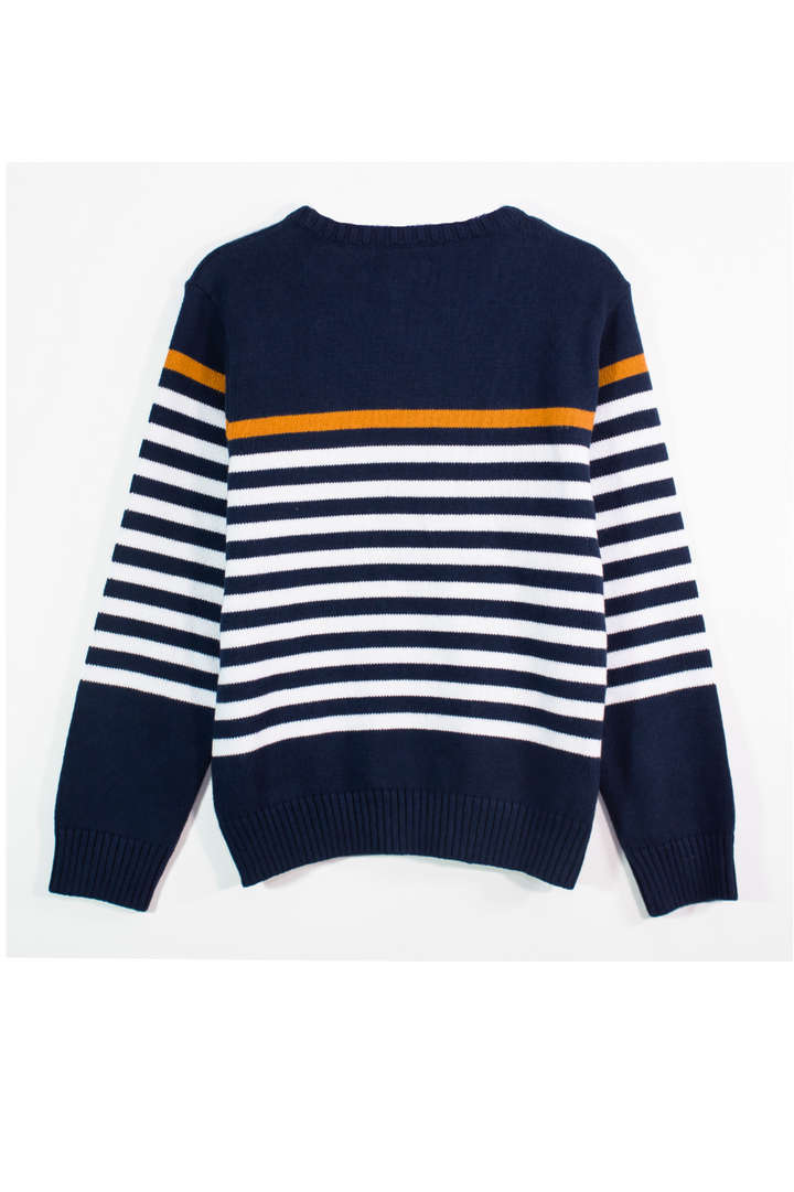 Striped Crew Neck Sweater - Navy