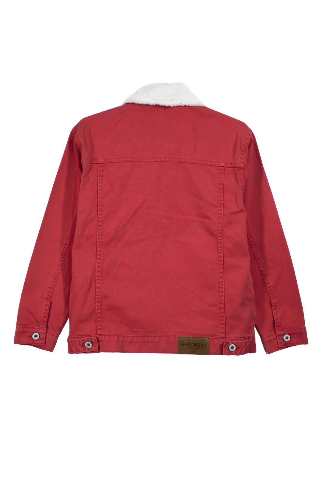 Paint Splatter Denim Jacket with Sherpa Collar - Red