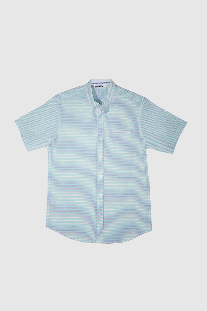 BOYS WHITE SEA GREEN STRIPER SHIRT