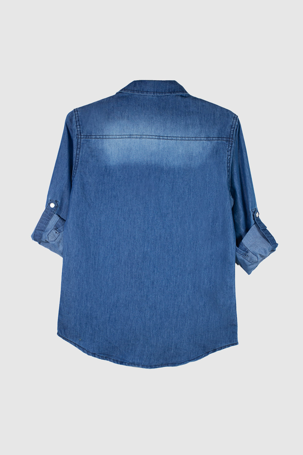 BOYS DENIM SHIRT WITH FLAP POCKETS AND ROLLOVER SLEEVES