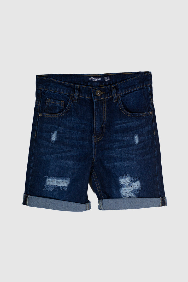 BOYS DARK BLUE DENIM BERMUDA WITH RIPPING ON FRONT