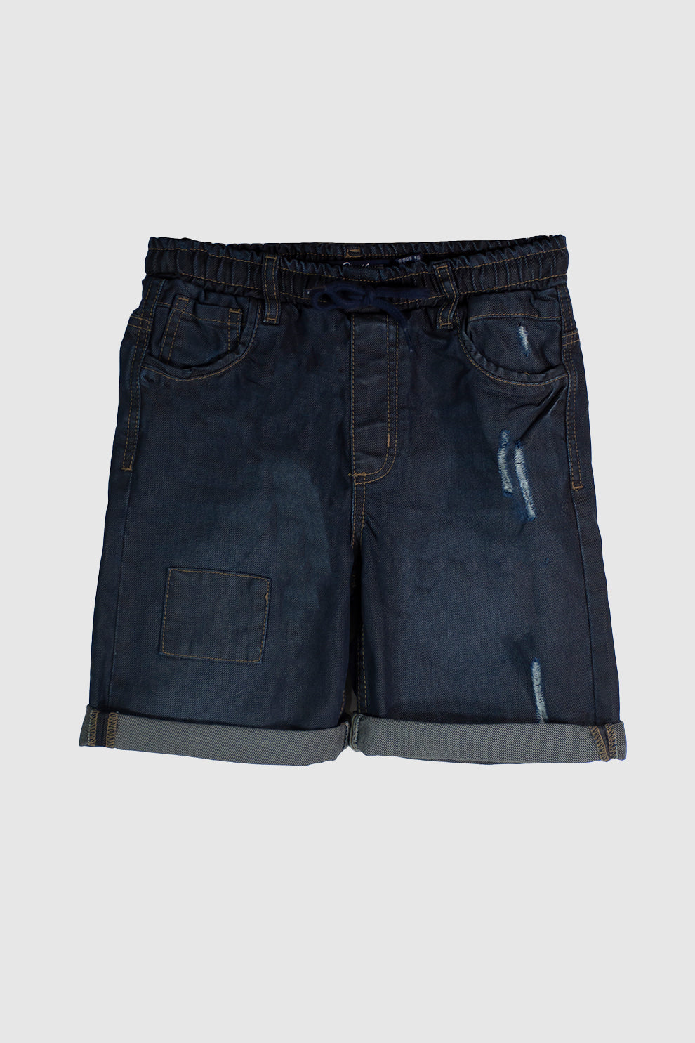 BOYS DARK GREY ELASTICATED DENIM BERMUDA WITH RIPPING ON FRONT