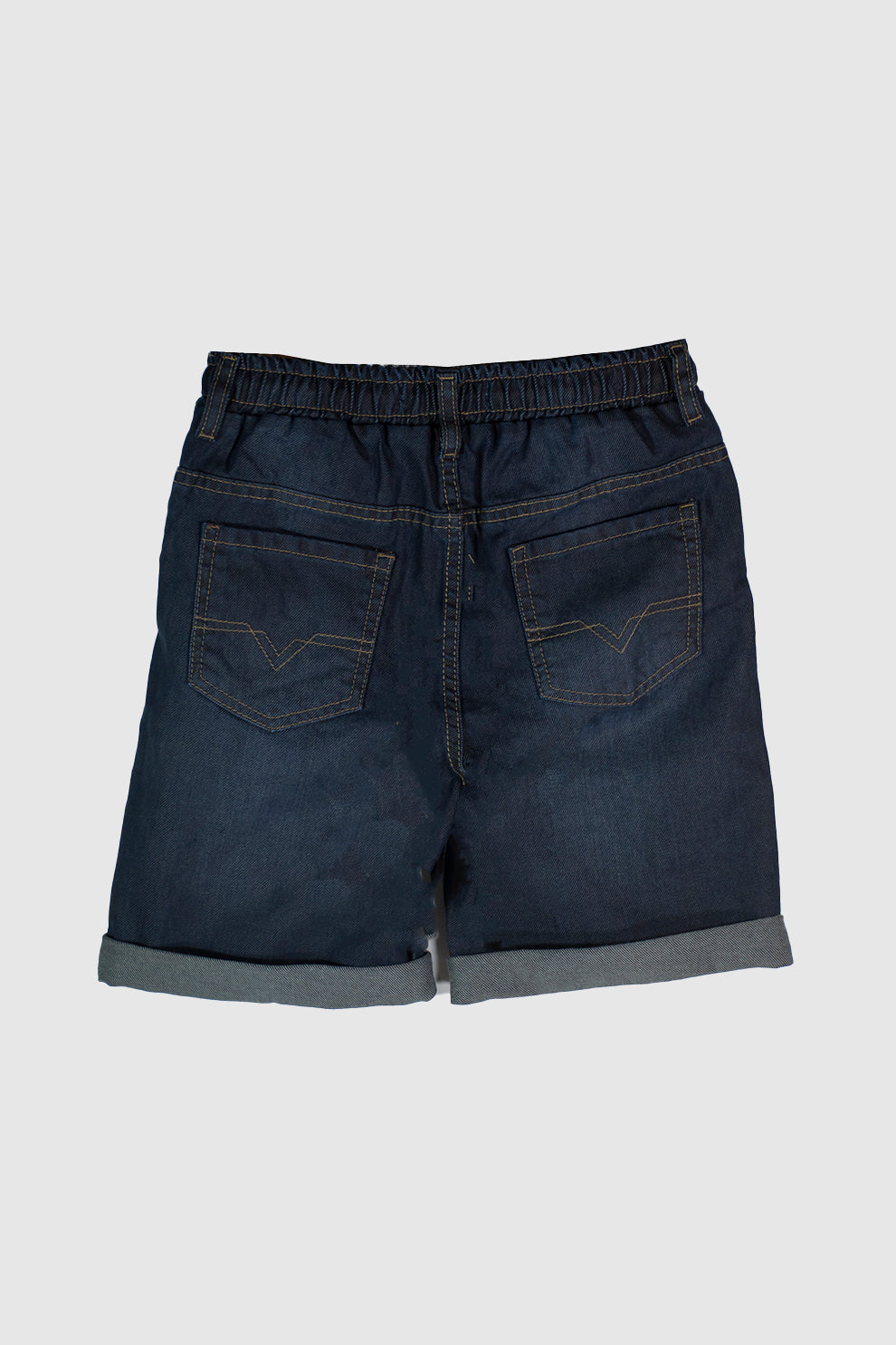 BOYS DARK GREY ELASTICATED DENIM BERMUDA WITH RIPPING ON FRONT