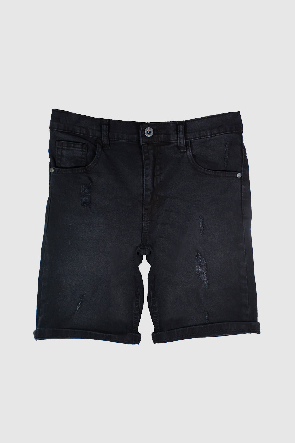 BOYS BLACK DENIM BERMUDA WITH RIPPING ON FRONT