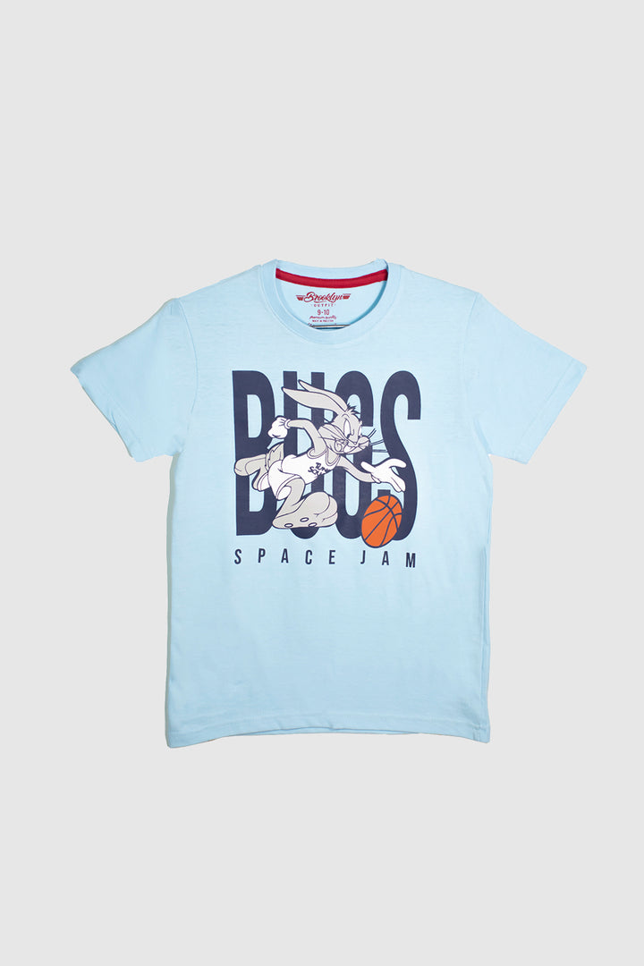 Boys Sky Blue T-Shirt With Bugs Graphic