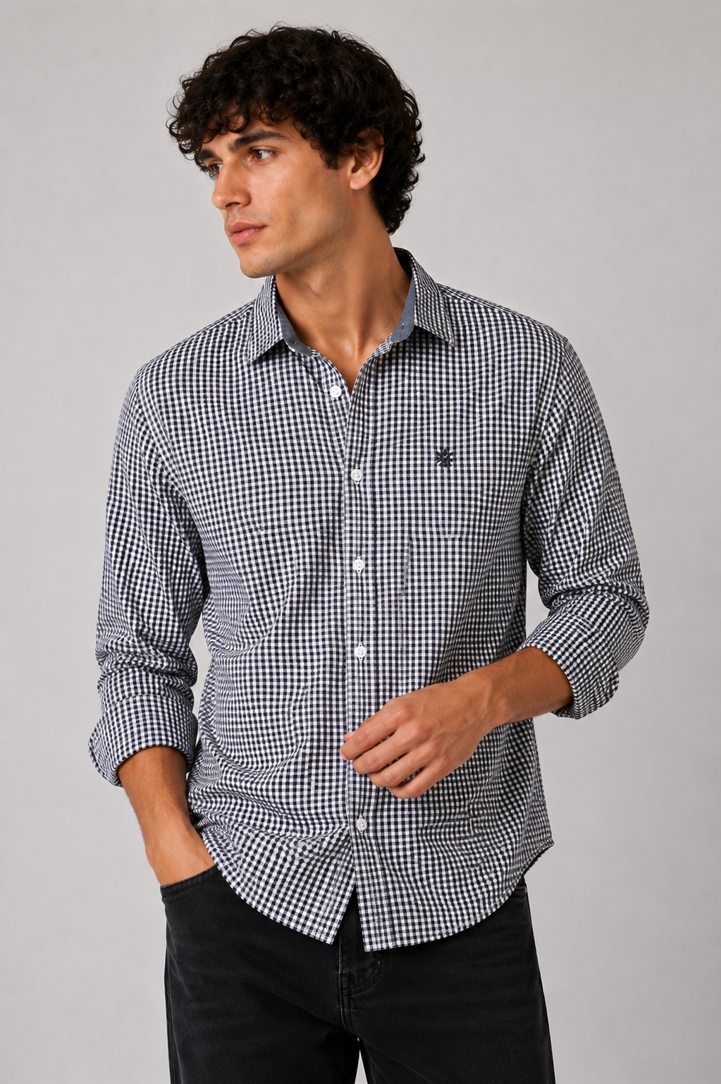 MEN CHECK SHIRT WITH EMBROIDERY ON CHEST