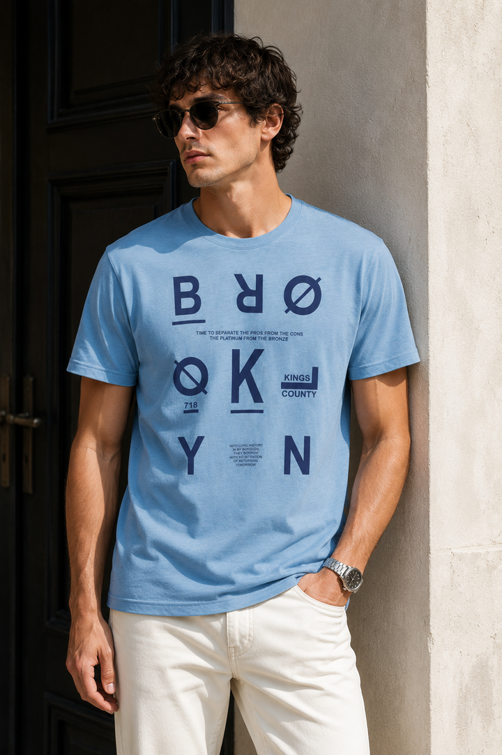 Men Relaxed Fit Moose Blue T-Shirt With Slogan Graphic