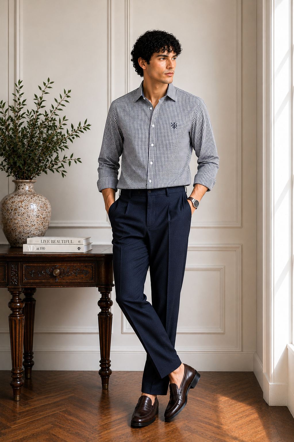 MEN CHECK SHIRT WITH EMBROIDERY ON CHEST