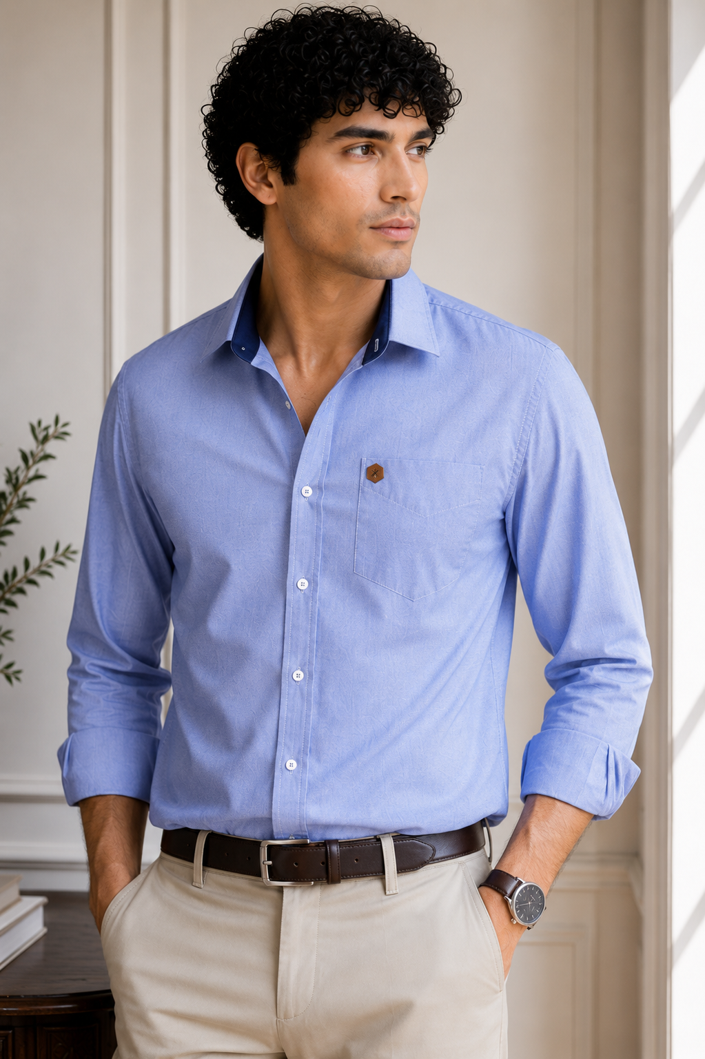 MEN POLKA DOTS SHIRT WITH POCKET ON CHEST