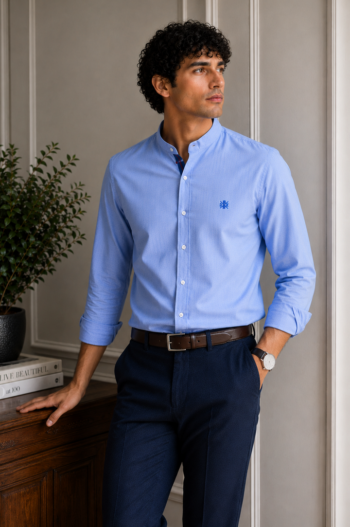 MEN CHAMBRAY SHIRT WITH EMBROIDERY ON CHEST