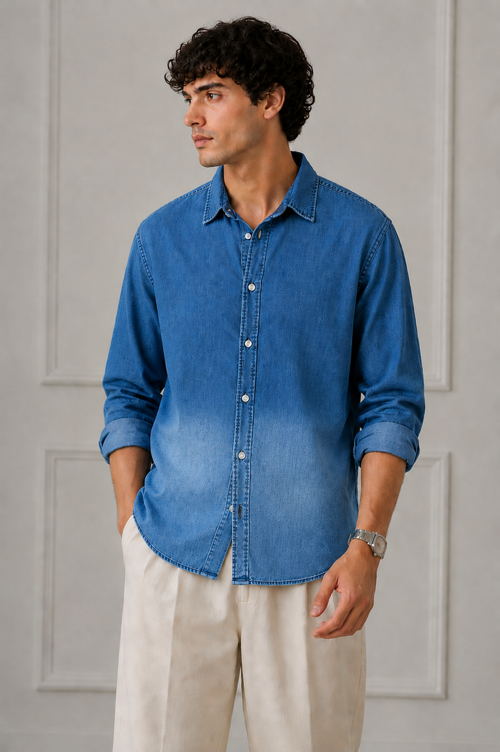 MEN DENIM BLUE SHIRT WITH SNAP BUTTONS