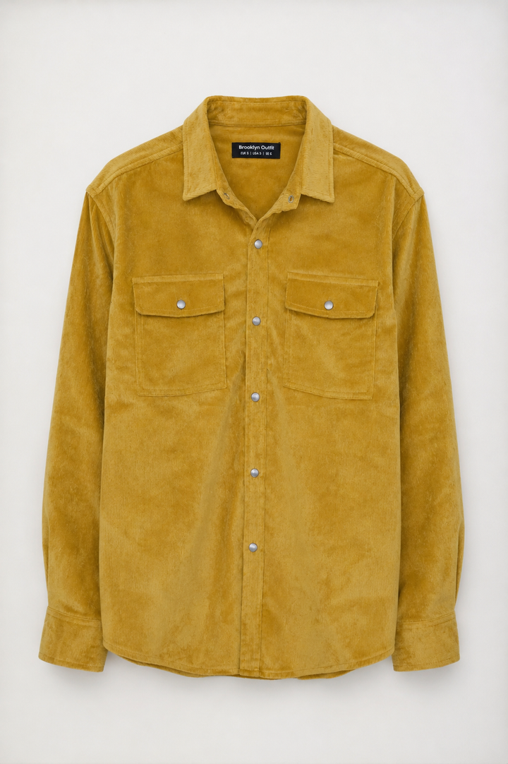 MEN MUSTARD corduroy SHIRT WITH SNAP BUTTONS