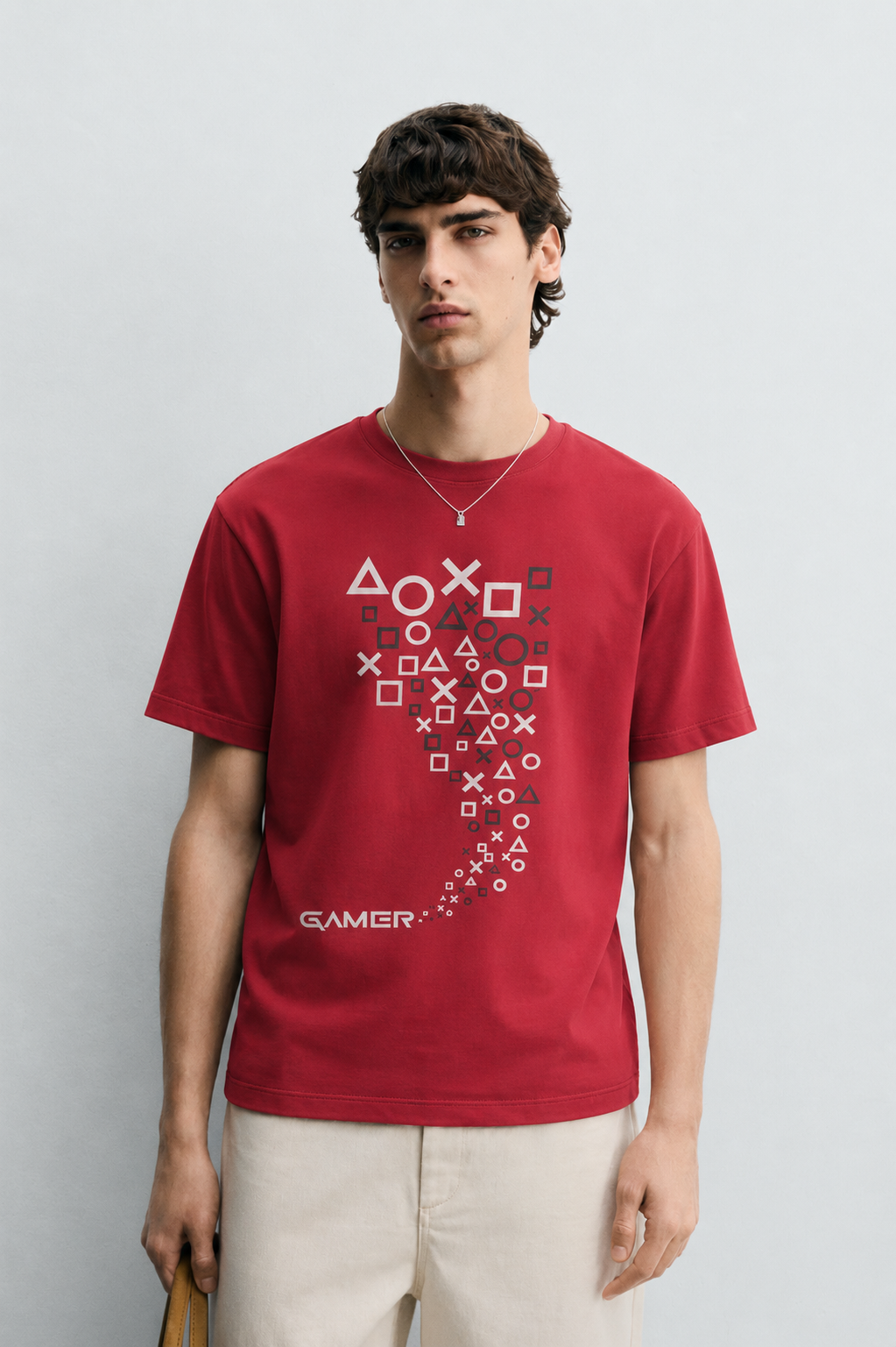 Men Relaxed Fit Red T-Shirt with Play Station Graphic