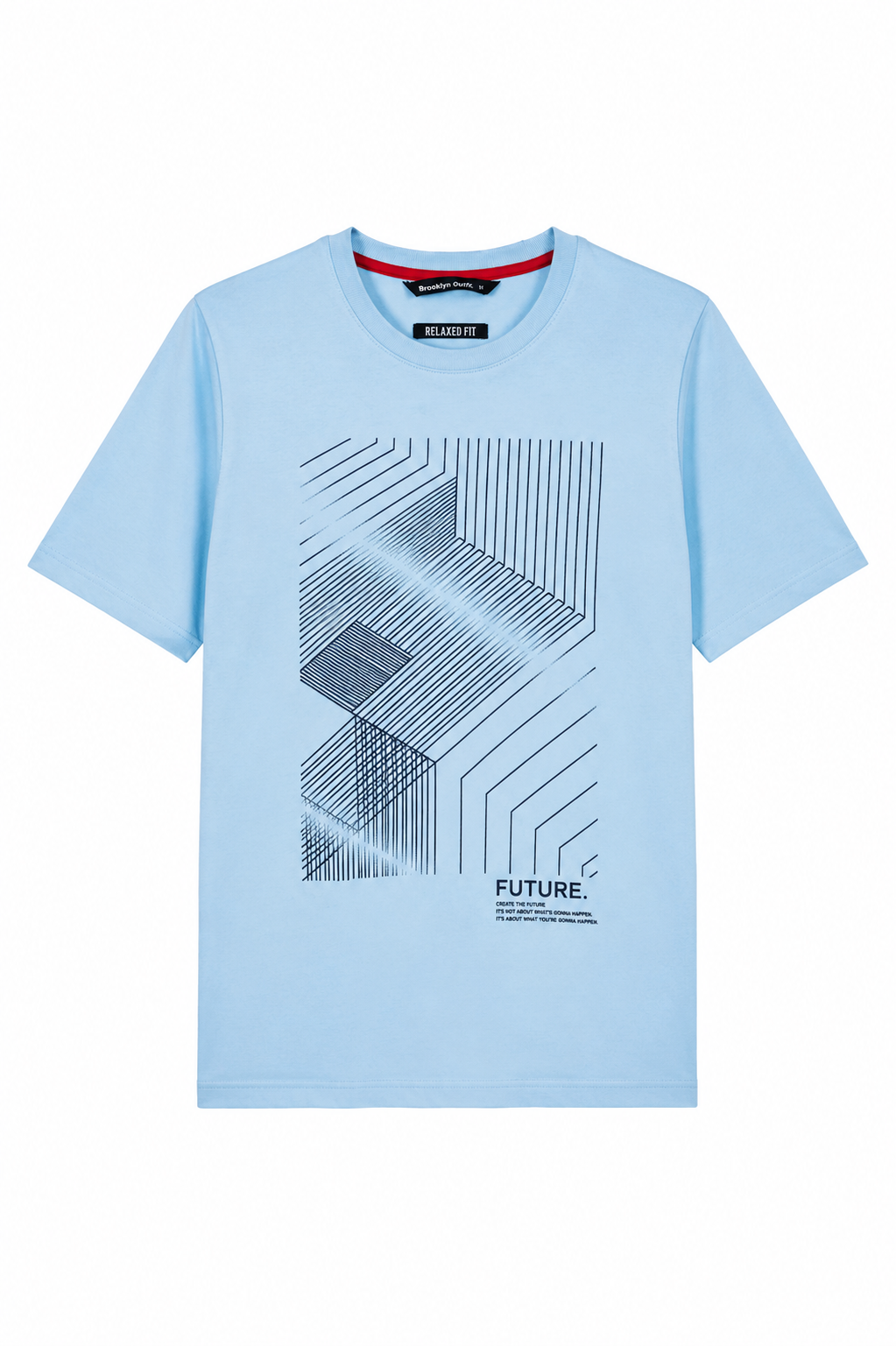 Men Relaxed Fit Lt-Blue T-Shirt With Lining Printing