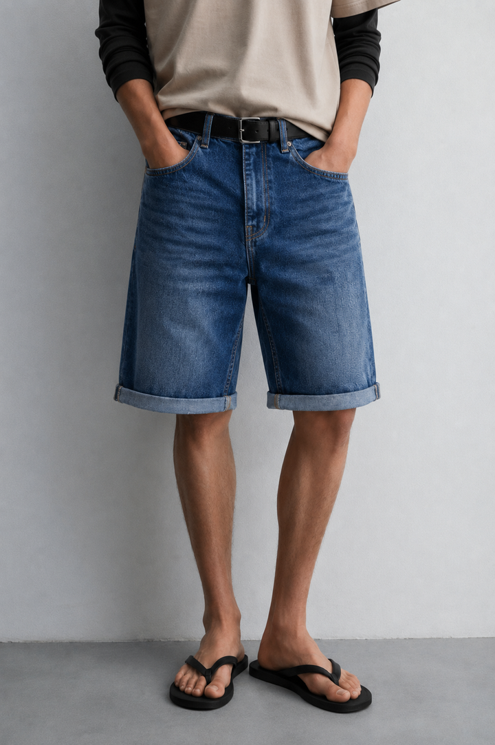 MEN MID BLUE BERMUDA