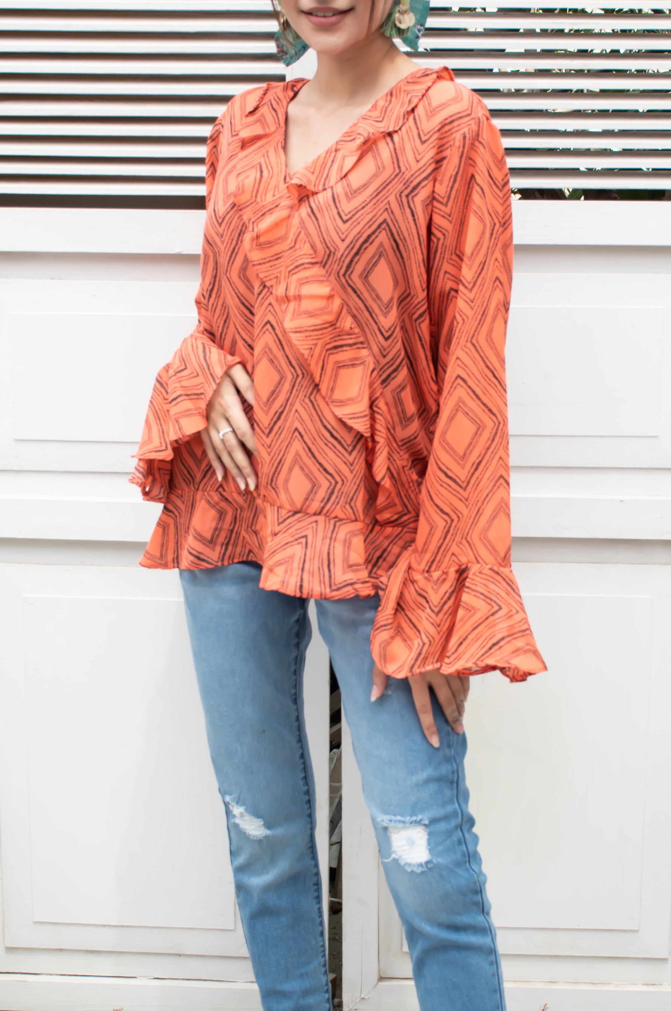 Women Printed Peplum Top With Ruffles