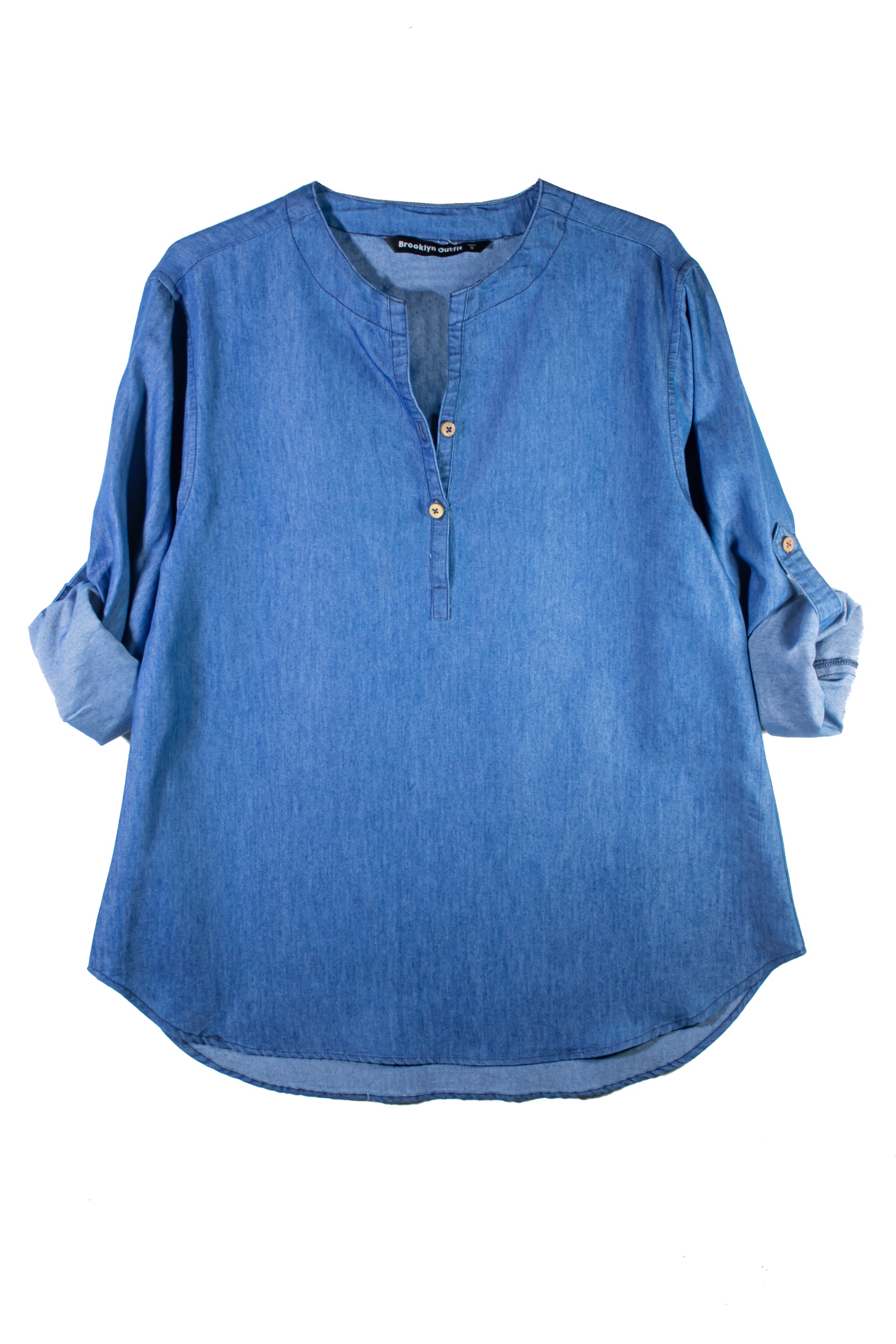 Women Denim Chambray Shirt With Rollover Sleeves