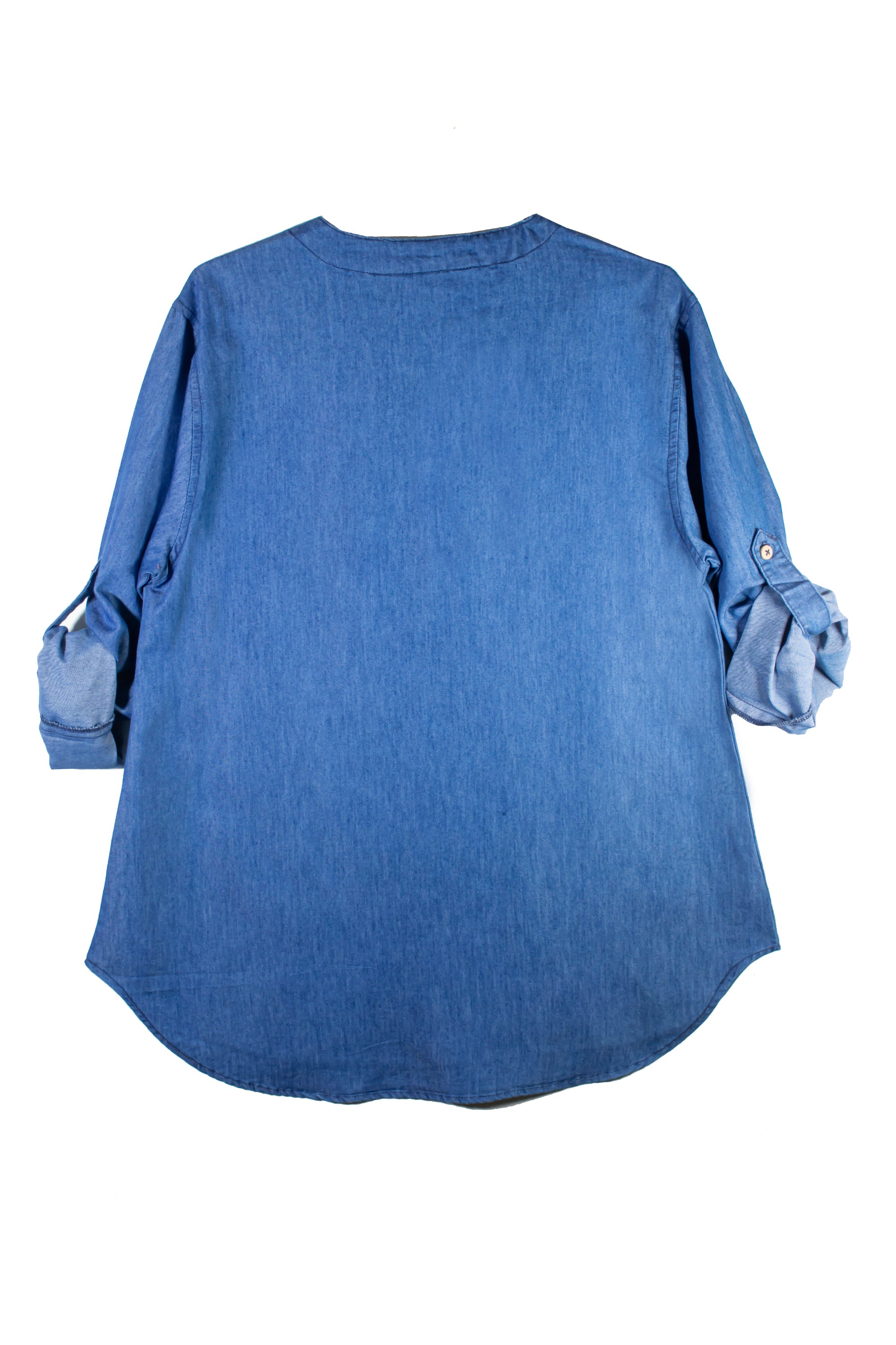 Women Denim Chambray Shirt With Rollover Sleeves