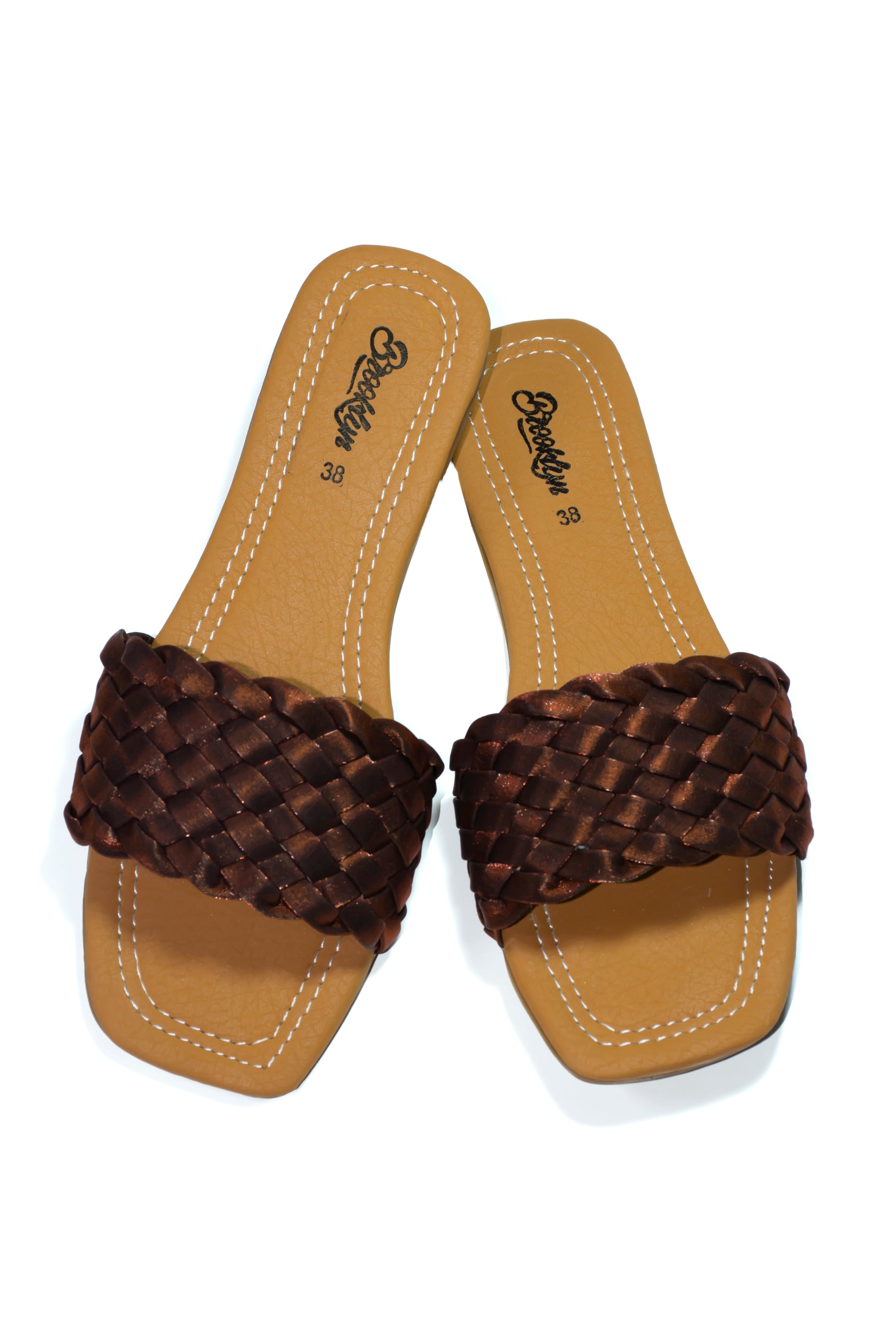 Brown Braided Slide Sandals