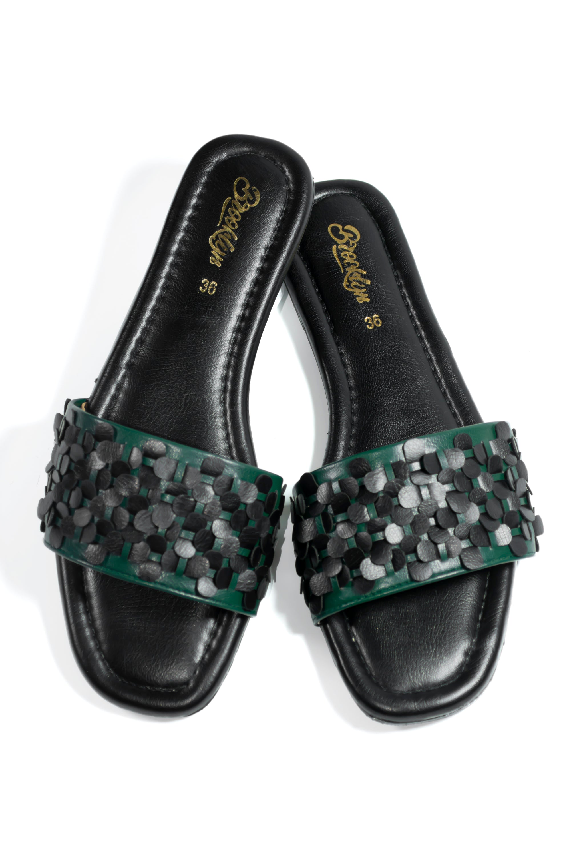 Green Sequined Slide Sandals