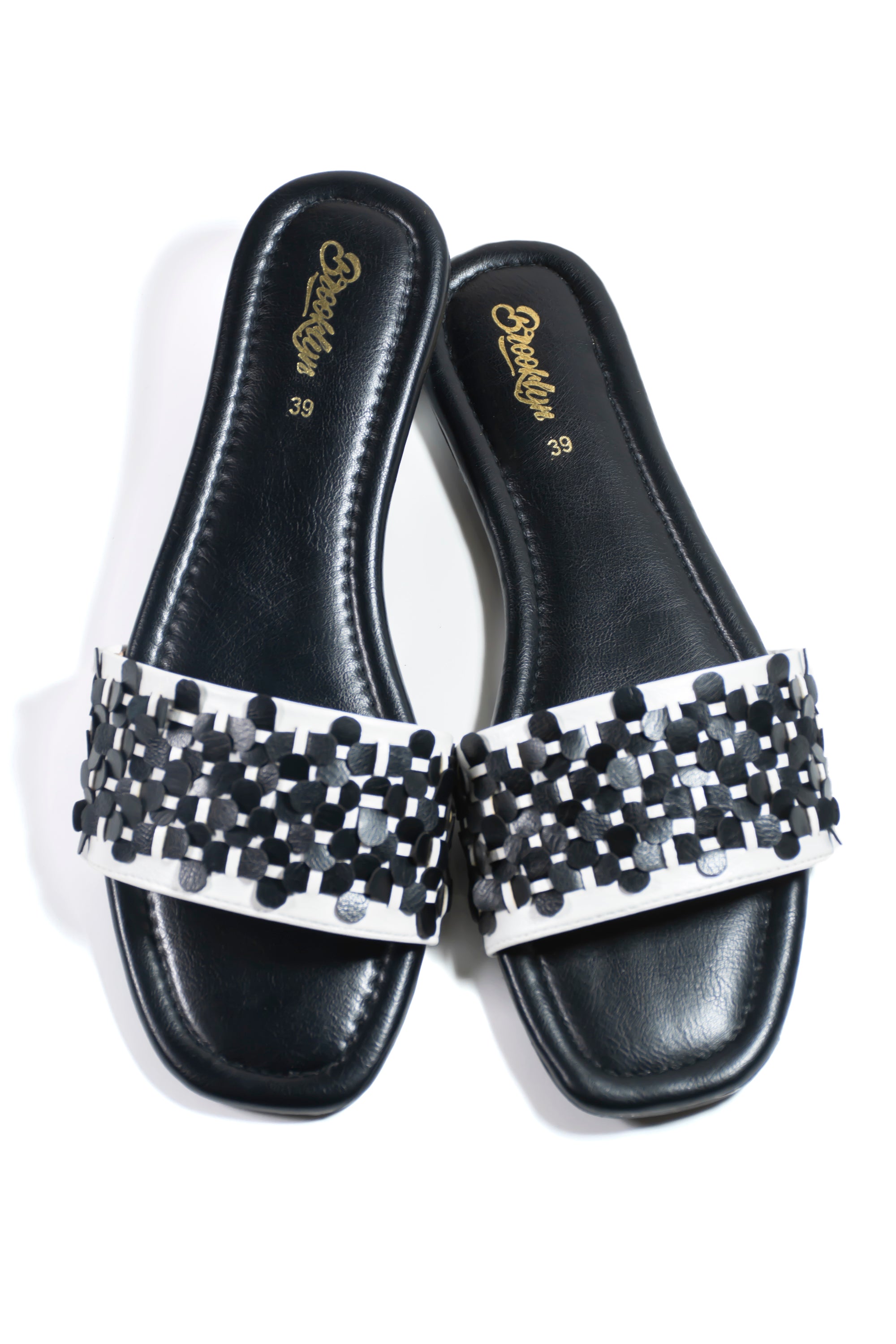 Black & White Woven Slide Sandals