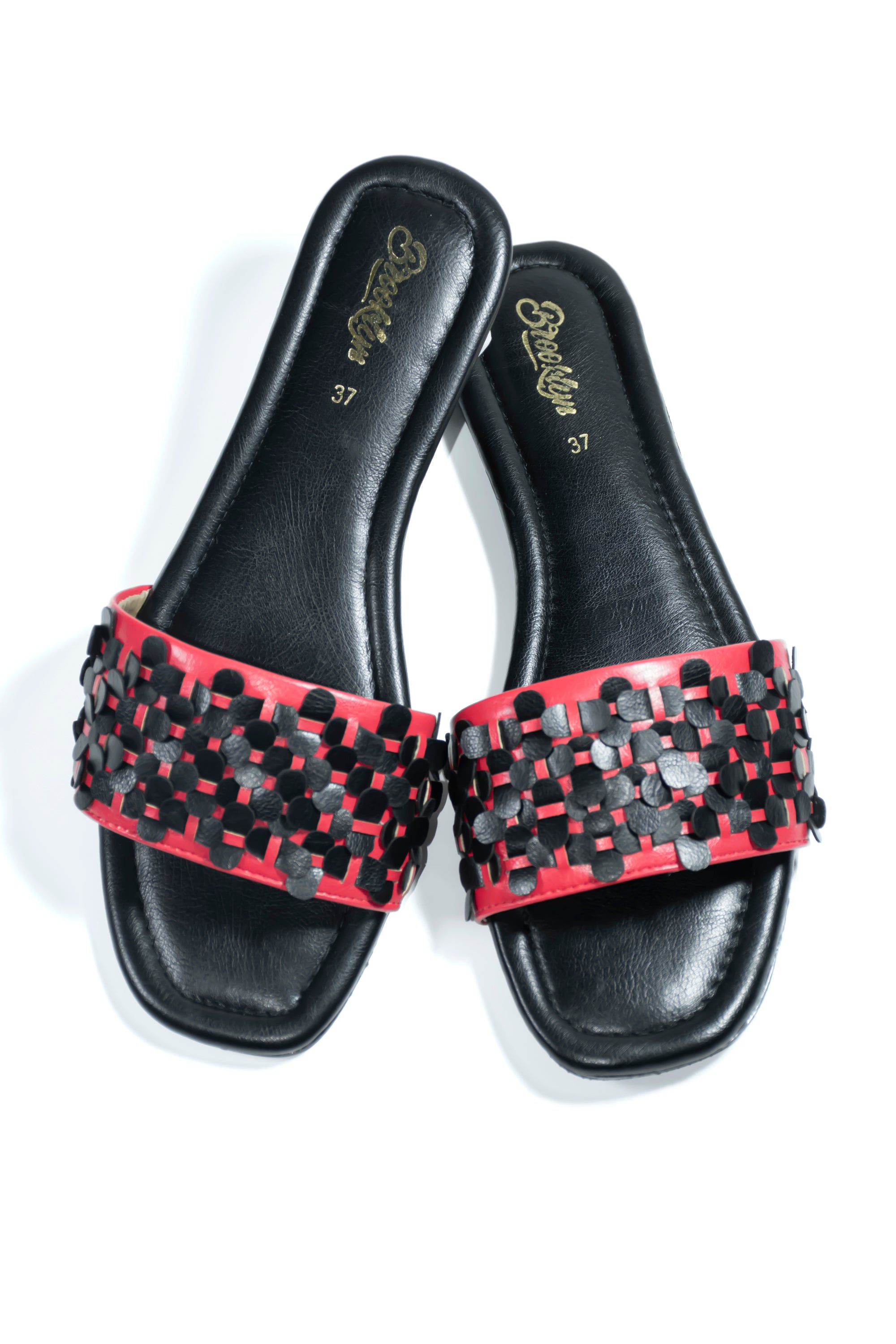 Red & Black Woven Slide Sandals