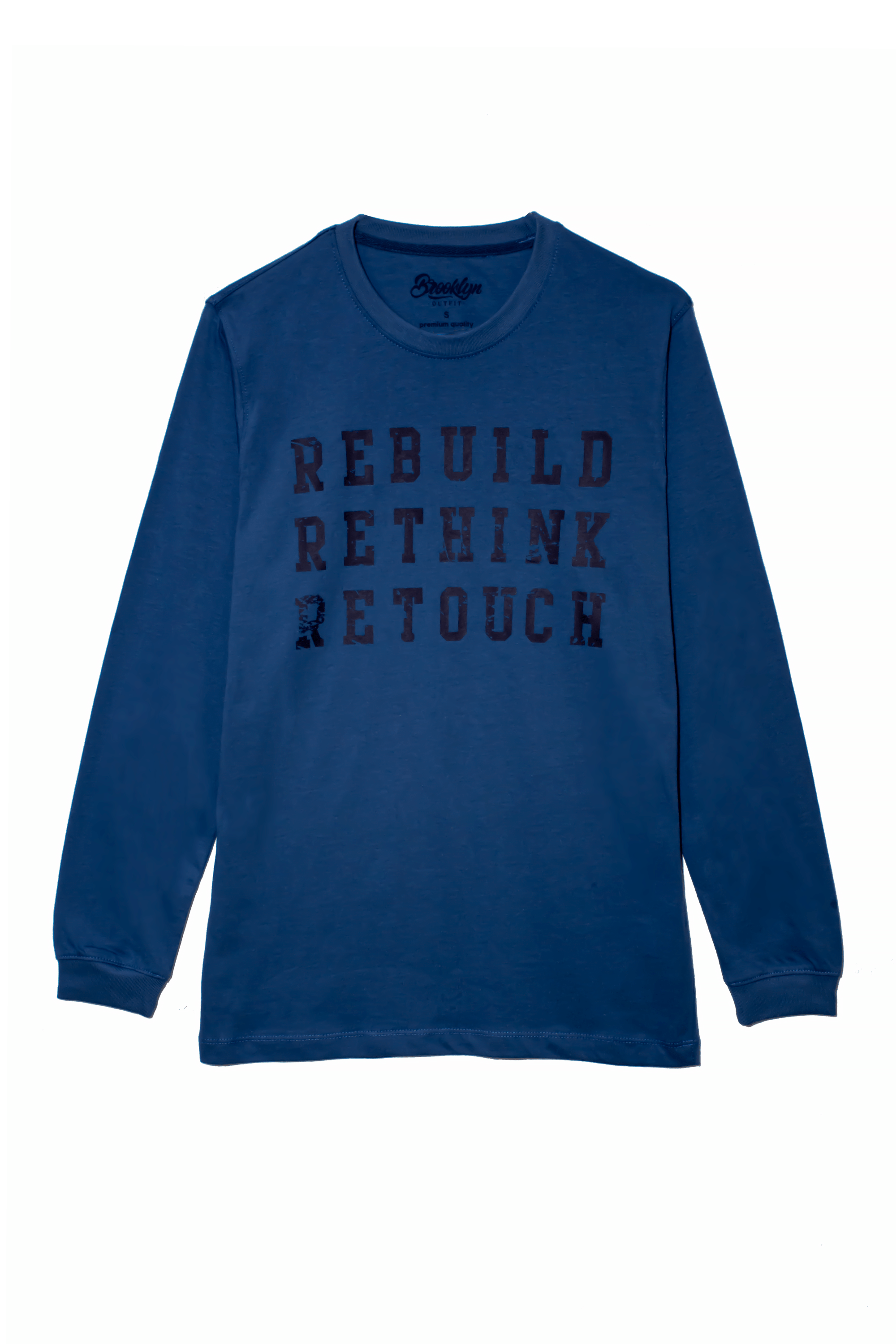 Men Regular Fit Dark Navy T-Shirt with Rebuild Statement