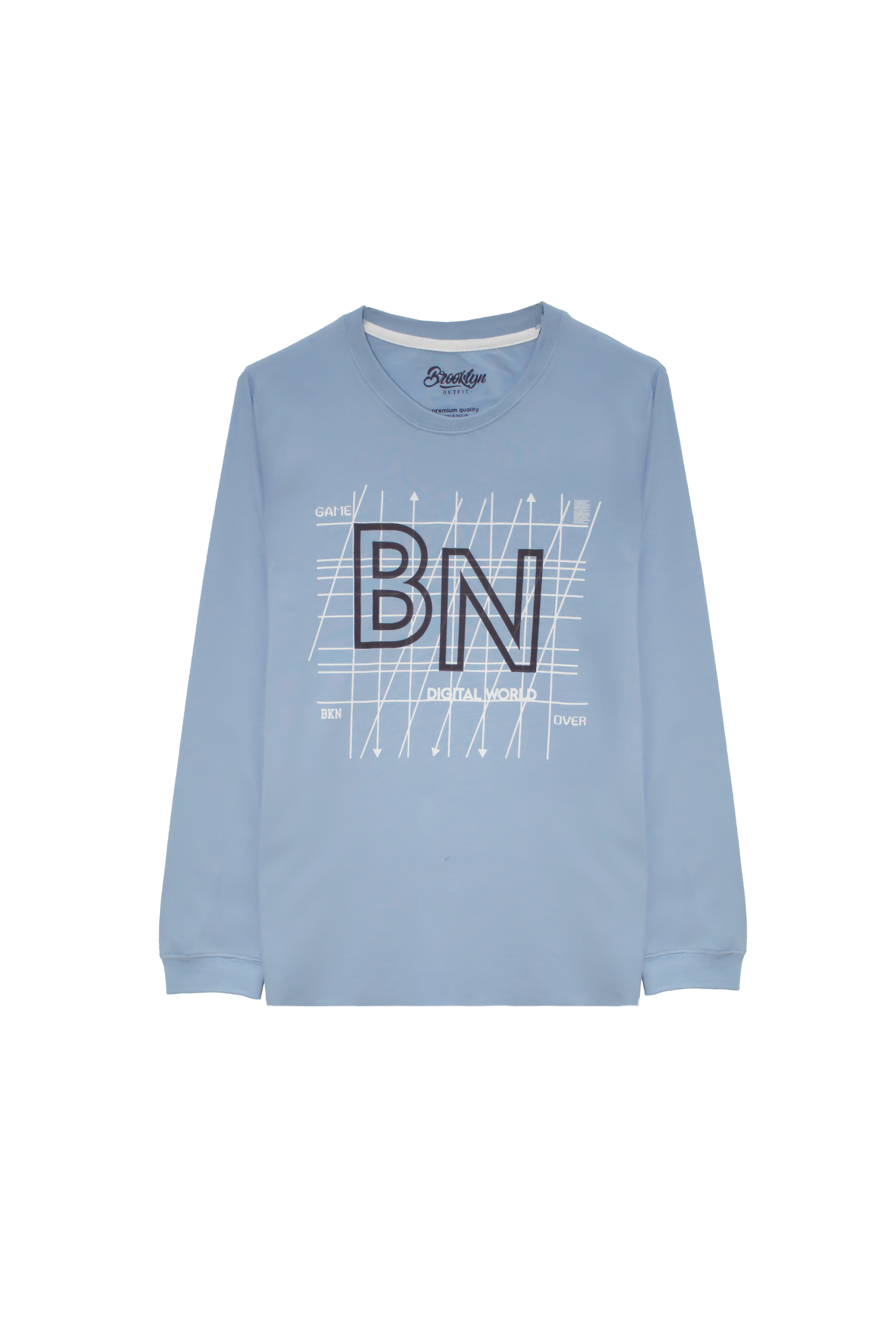 Boys Regular Fit Sky Blue T-Shirt with BN/Lining Statement