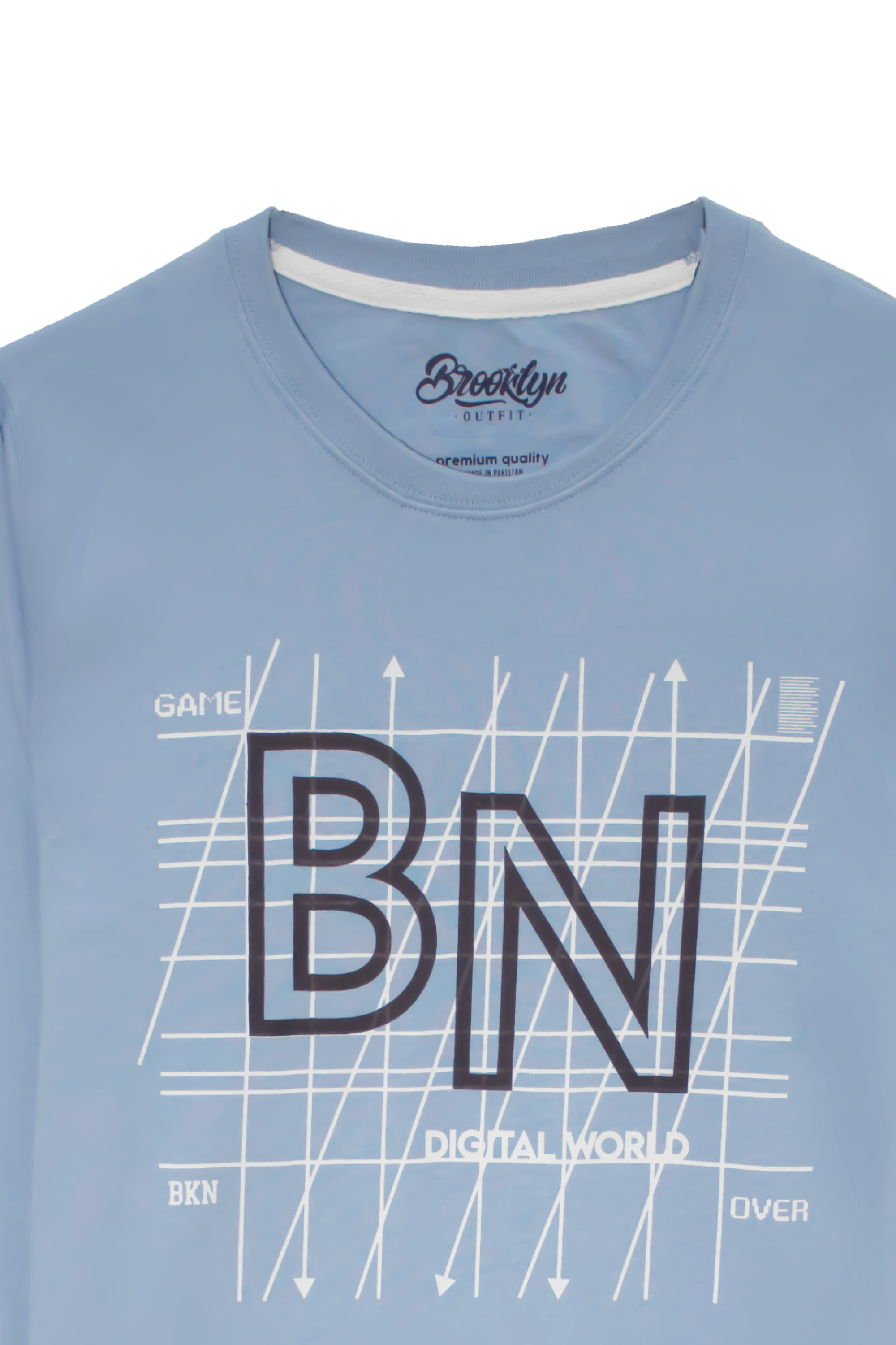 MEN REGULAR FIT SKY BLUE T-SHIRT WITH BN/LINING STATEMENT