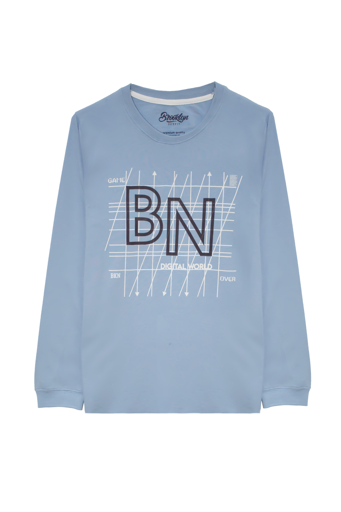 MEN REGULAR FIT SKY BLUE T-SHIRT WITH BN/LINING STATEMENT