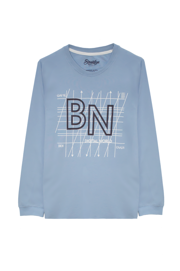 MEN REGULAR FIT SKY BLUE T-SHIRT WITH BN/LINING STATEMENT