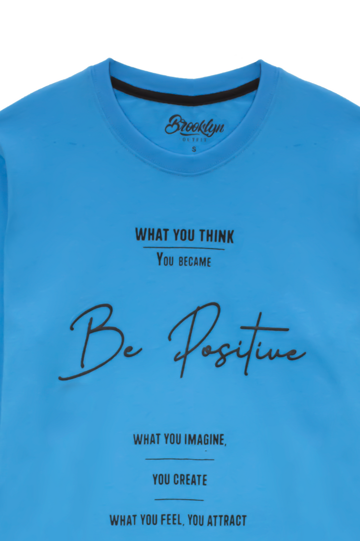 MEN REGULAR FIT BLUE T-SHIRT WITH BE POSITIVE GRAPHICS