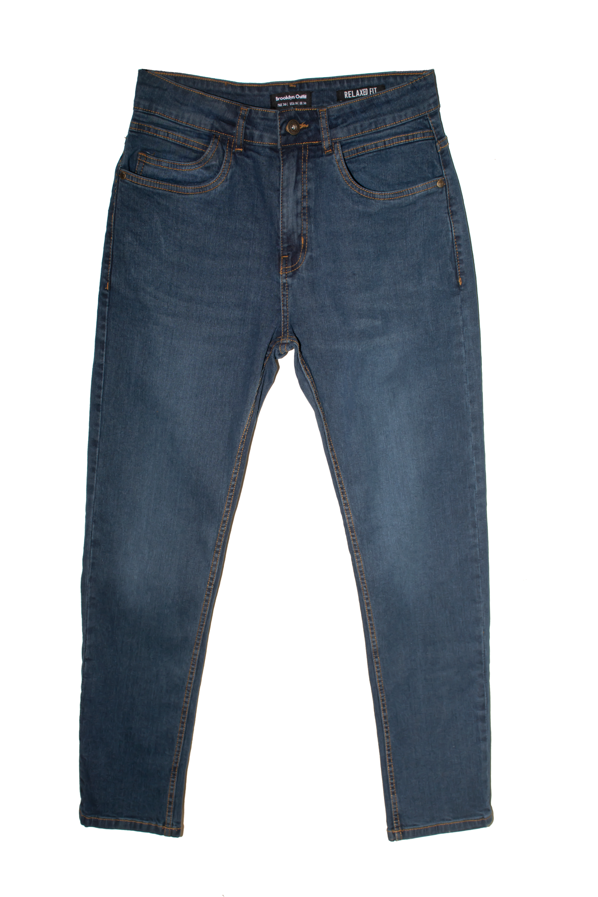 MEN RELAXED FIT MID BLUE WASH JEANS