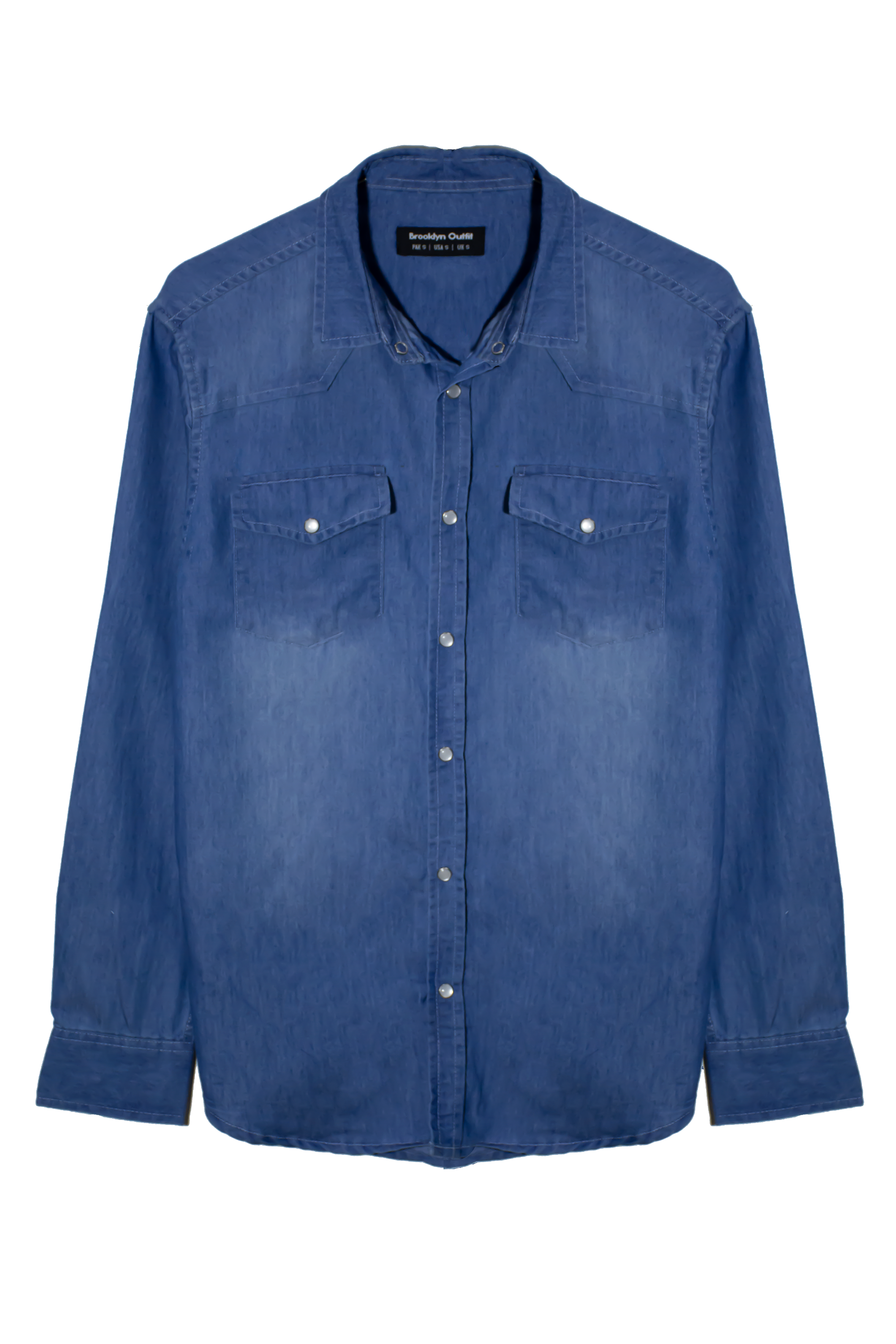 MEN LIGHT BLUE DENIM BLUE SHIRT WITH SNAP BUTTONS