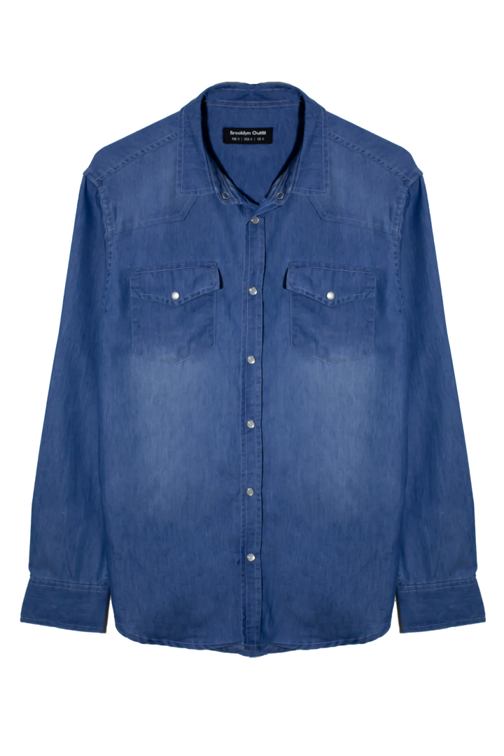 MEN LIGHT BLUE DENIM BLUE SHIRT WITH SNAP BUTTONS