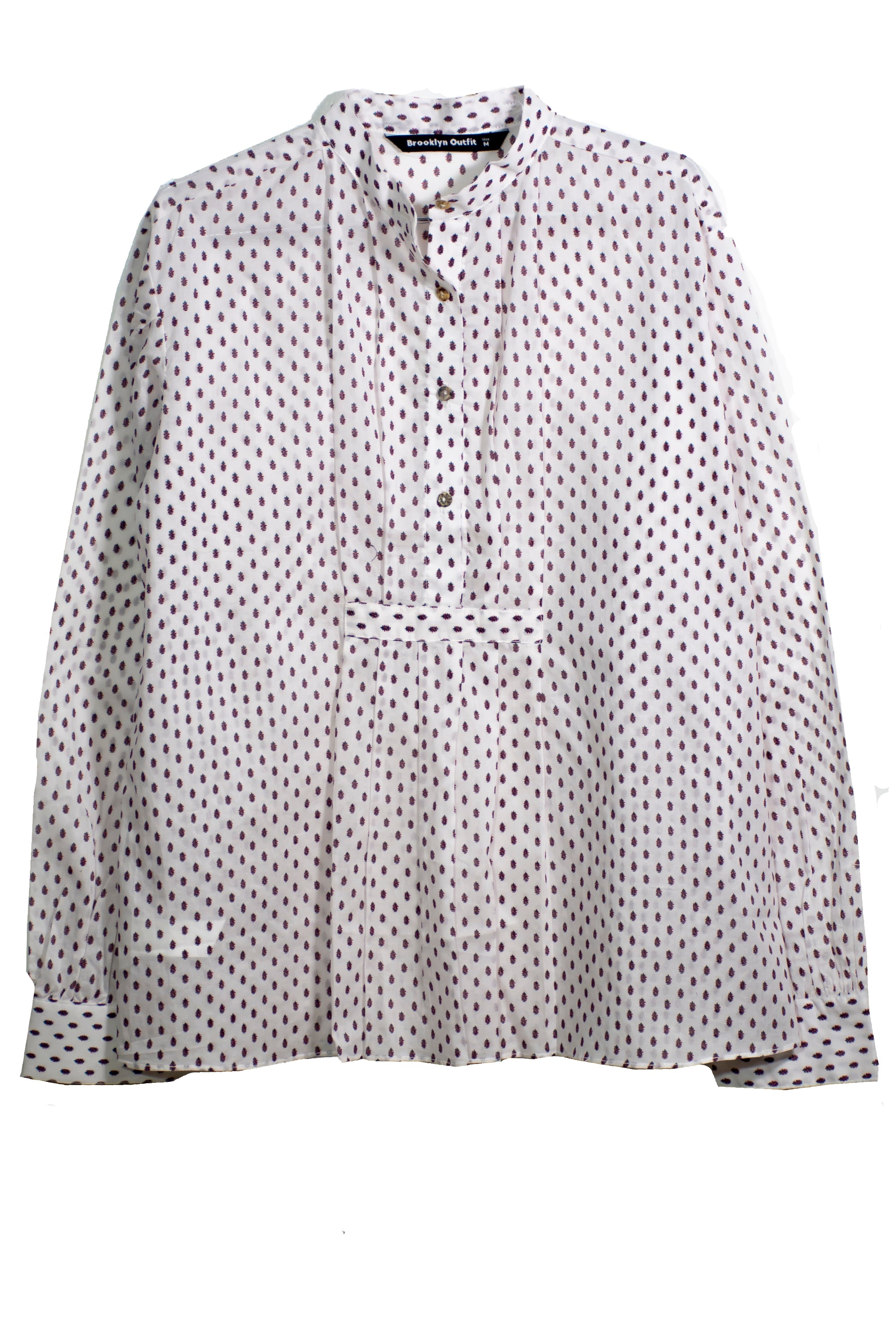 Women Loose Fit Printed Lawn Blouse With Band And Placket