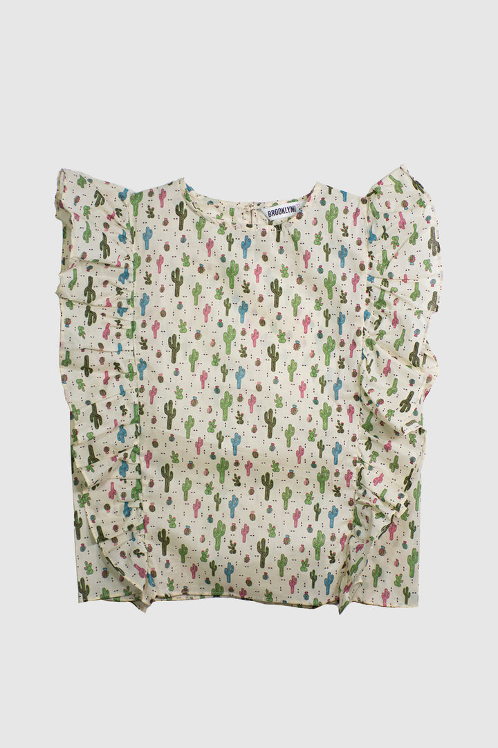 Girls Printed Lawn Top With Ruffles