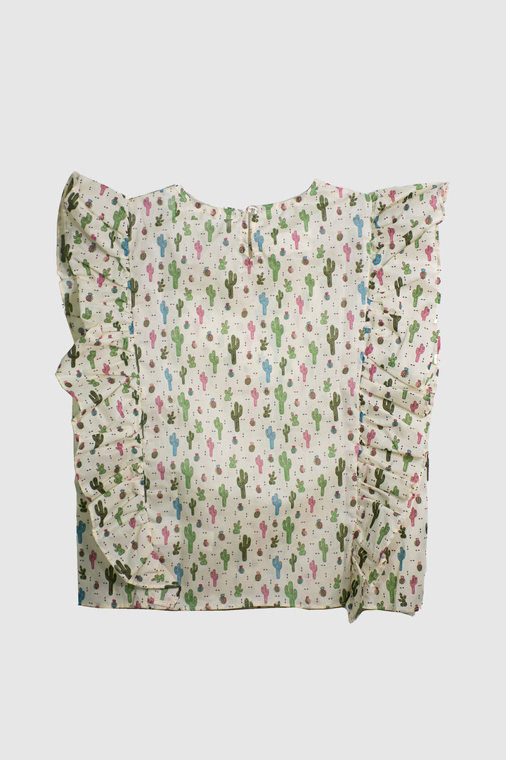 Girls Printed Lawn Top With Ruffles