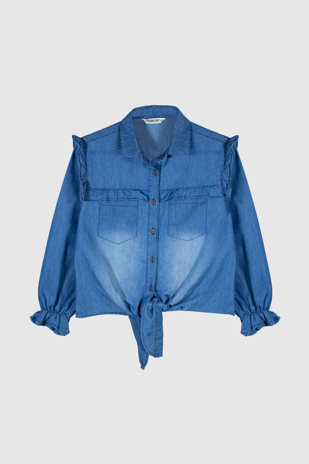 Girls Chambray Button Down With Tie Knot