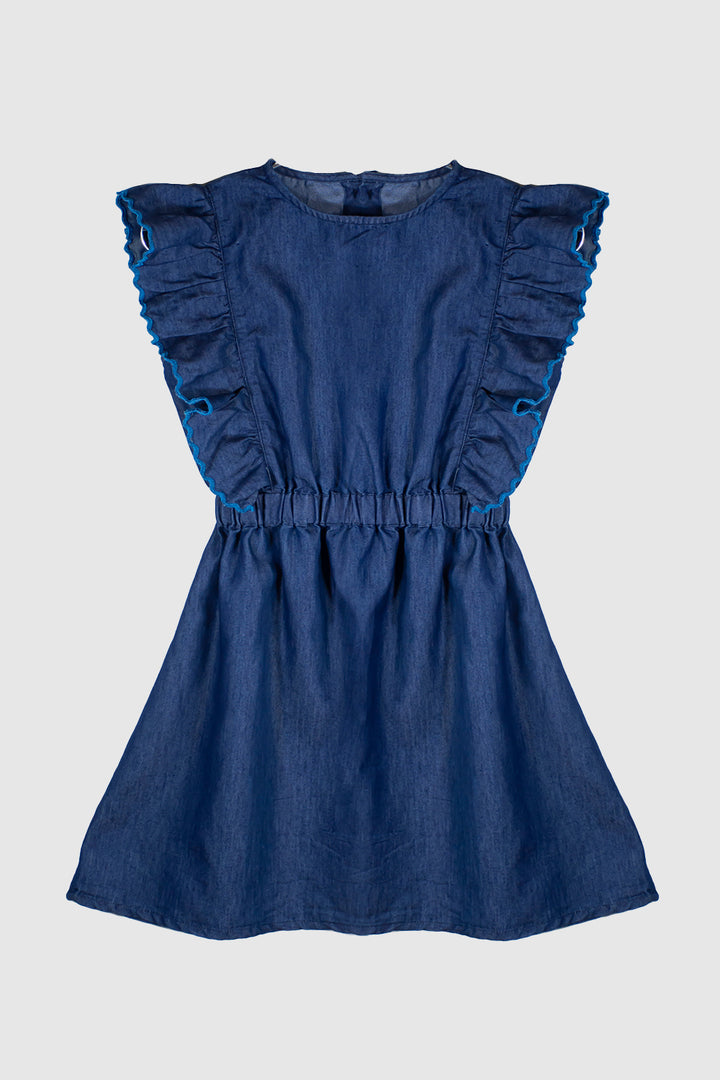 Girls Chambray Frock With Elasticated Waist Band