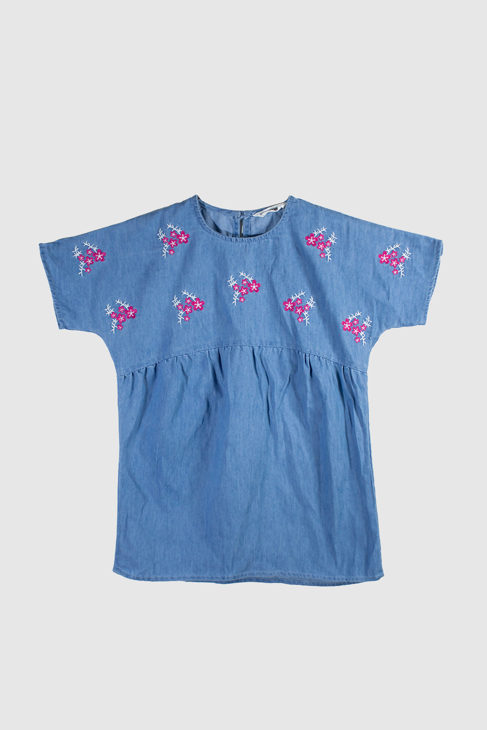 Girls Chambray Top With Embroidery On Chest