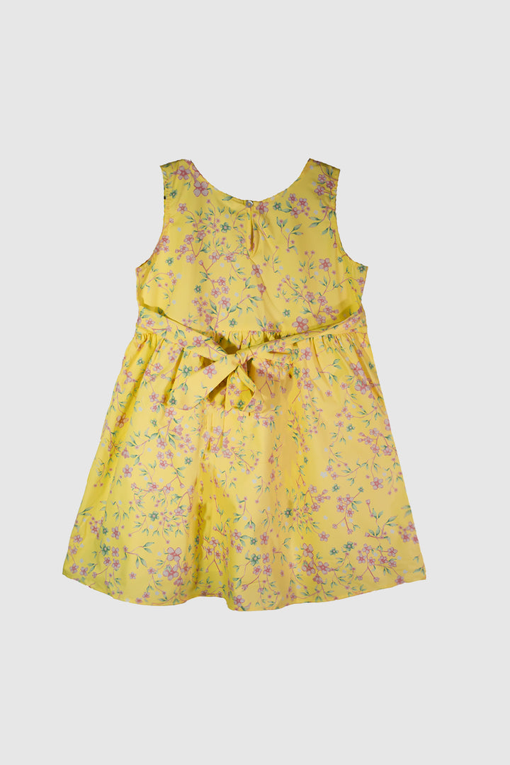 Girls Printed Cotton Frock-DARK YELLOW