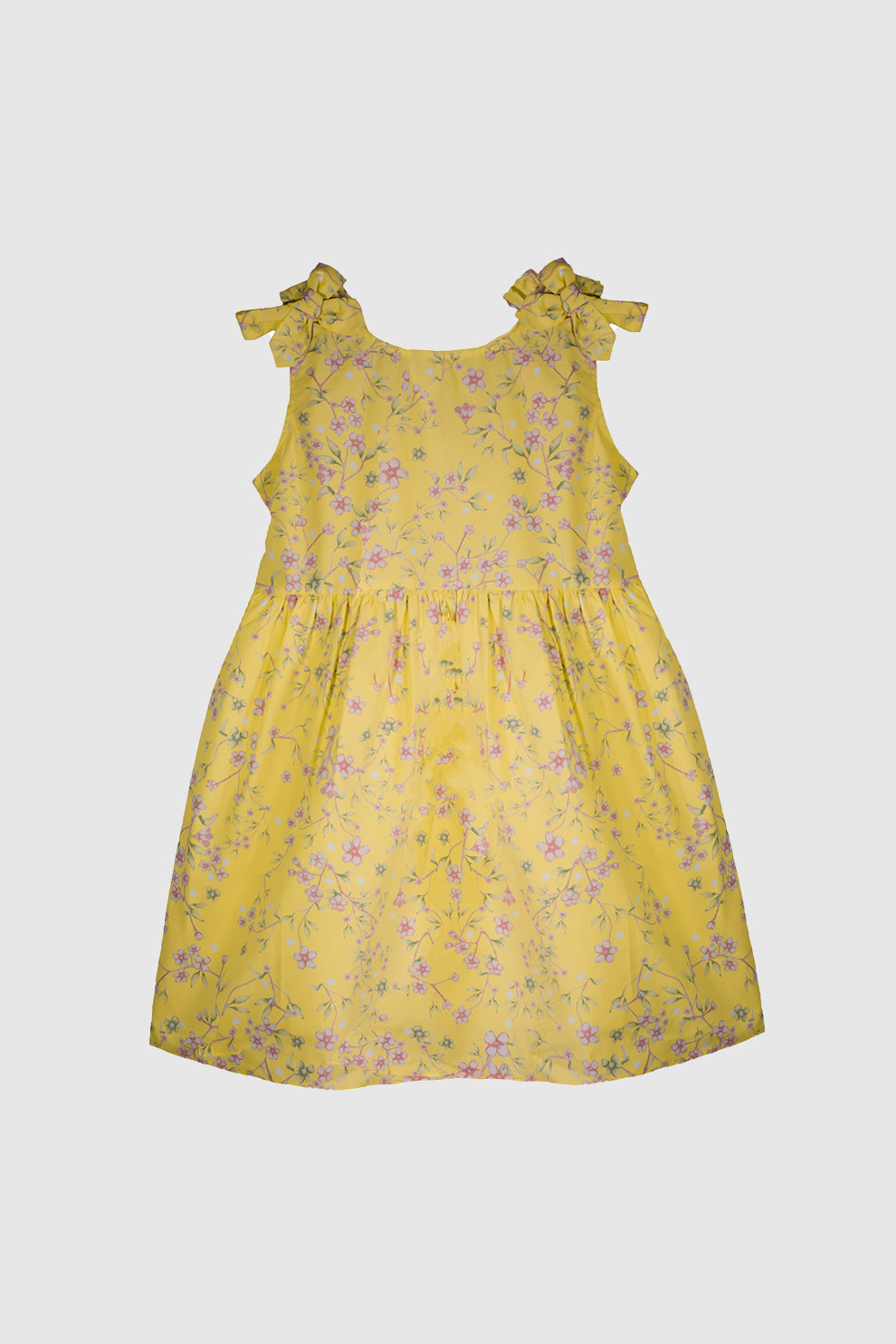 Girls Printed Cotton Frock-DARK YELLOW