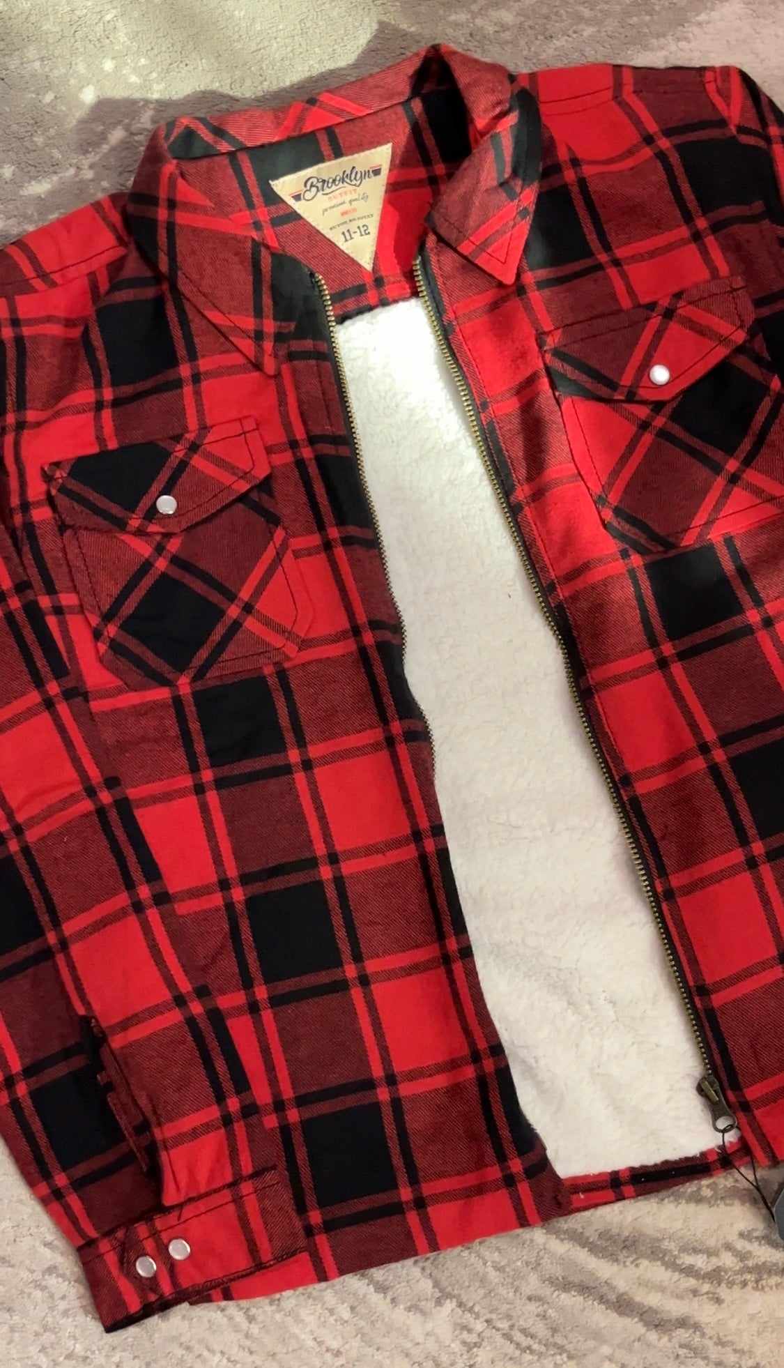 Red & Black Plaid Sherpa-Lined Jacket
