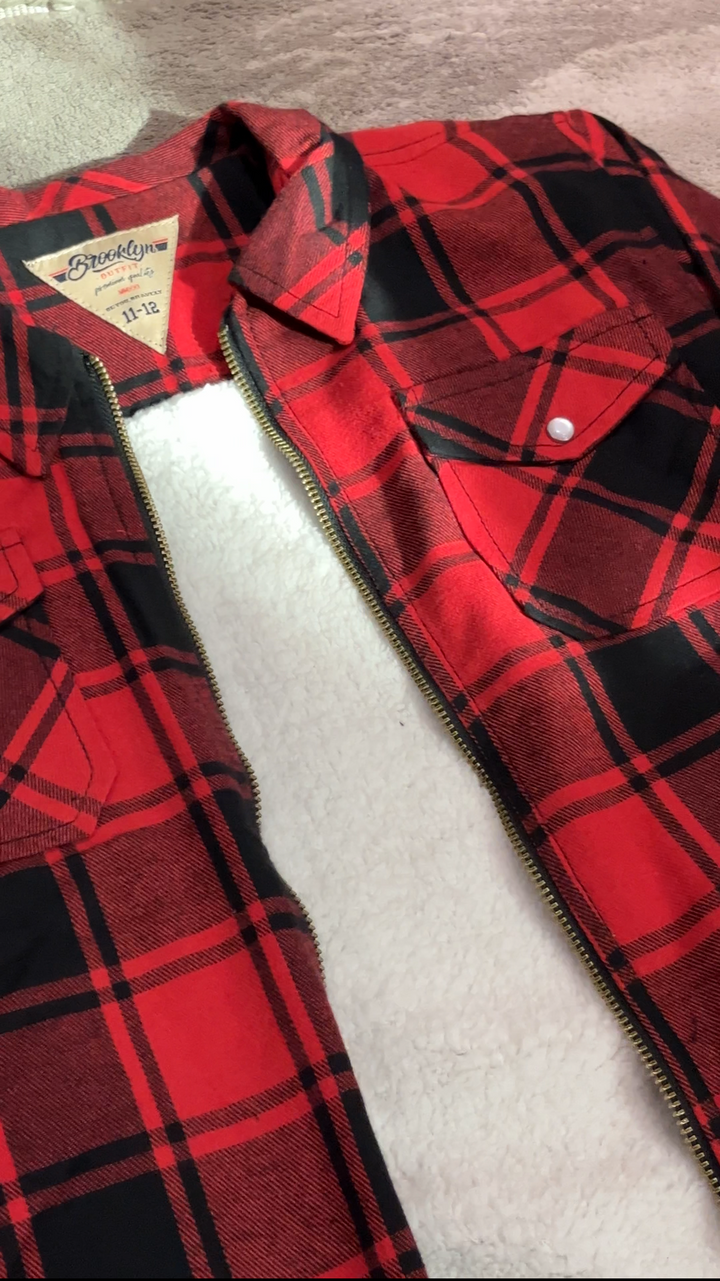 Red & Black Plaid Sherpa-Lined Jacket