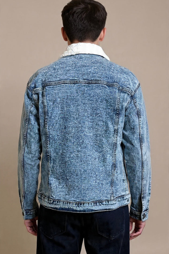 Acid Wash Denim Jacket with Sherpa Collar